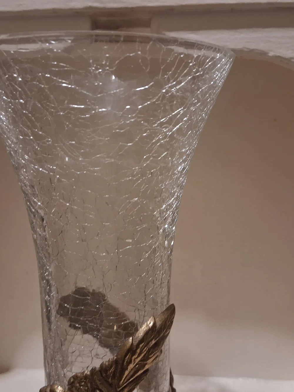 Vintage Brass & Crackled Glass Vase